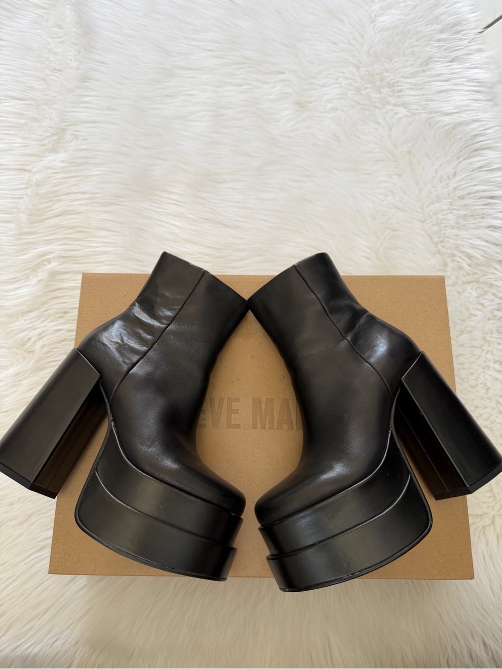 Steve Madden Platform Black Block Heel Ankle Boots Sz 6.5